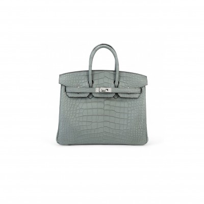 HERMES MSTER BIRKIN 25 PEARL GREY CROCODILE MATT SILVER BUCKLE BAG 6778344120  (25*20*13cm)
